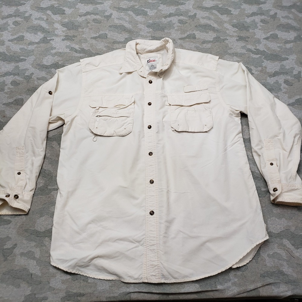 Worldwide‎ Sportsman Shirt Mens XL Beige Pockets Long Sleeve Button-Up Fishing